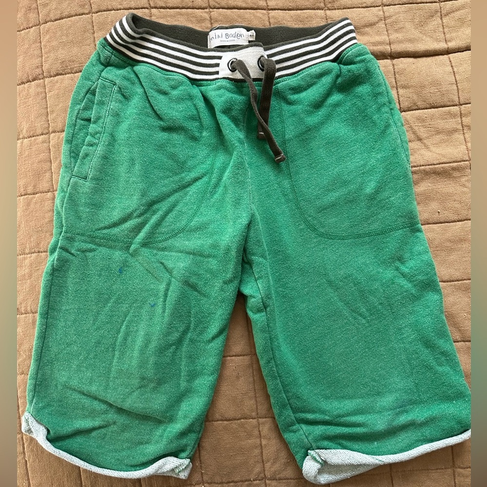Mini Boden green sweat shorts, rolled hem